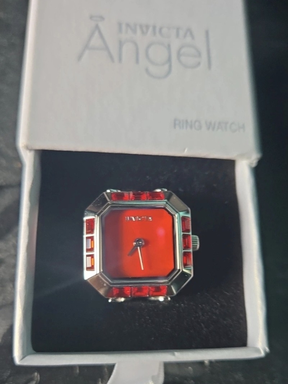 49582 Invicta Mini Angel Red Dial Gem Set Bezel Ring Watch 21.5mm
